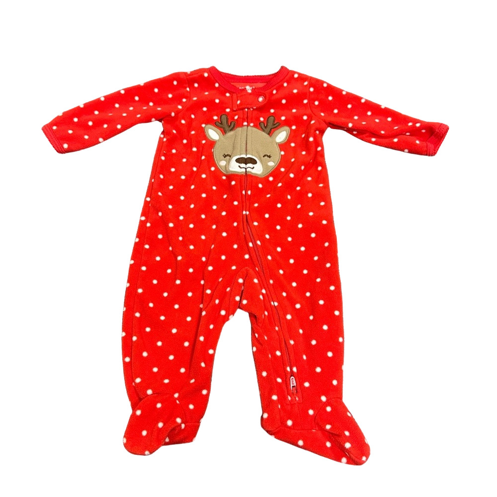 4/20$ Carter's Red and White Polka Dot Reindeer Footie/ footed sleeper/pyjama 3M